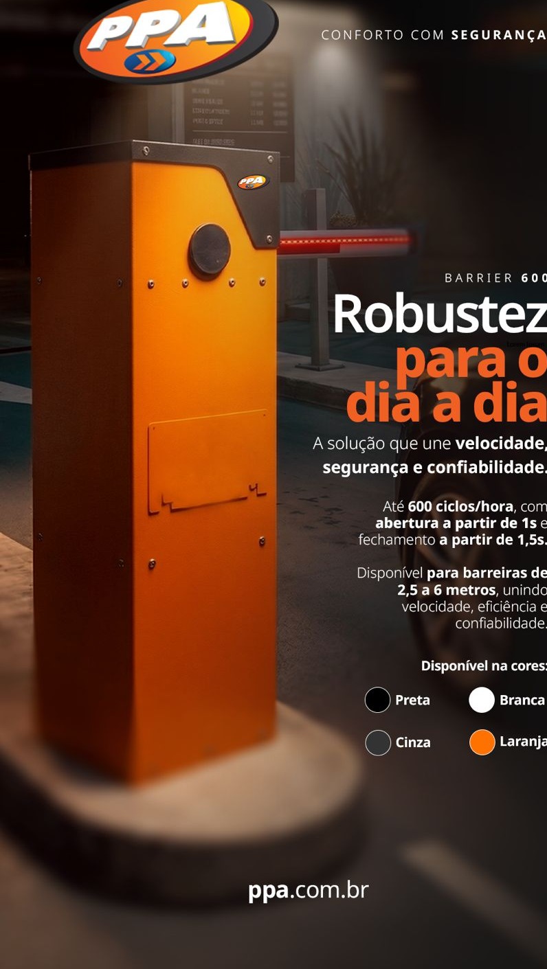Flyer do Barrier 600, barreira de controle de acesso da PPA
